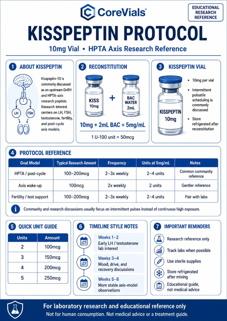 Kisspeptin-10 protocol cheat sheet for 10 mg vial with 2 mL BAC reconstitution and unit reference